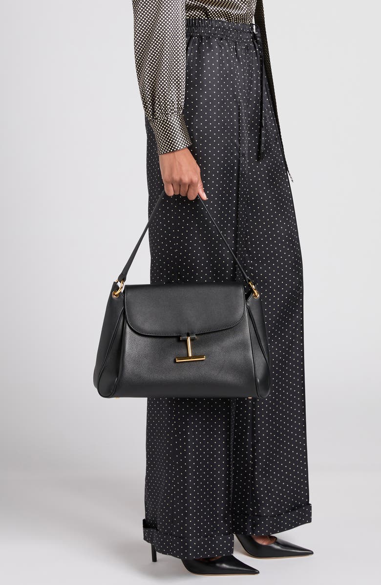 TOM FORD Medium Tara Leather Shoulder Bag, Alternate, color, Black