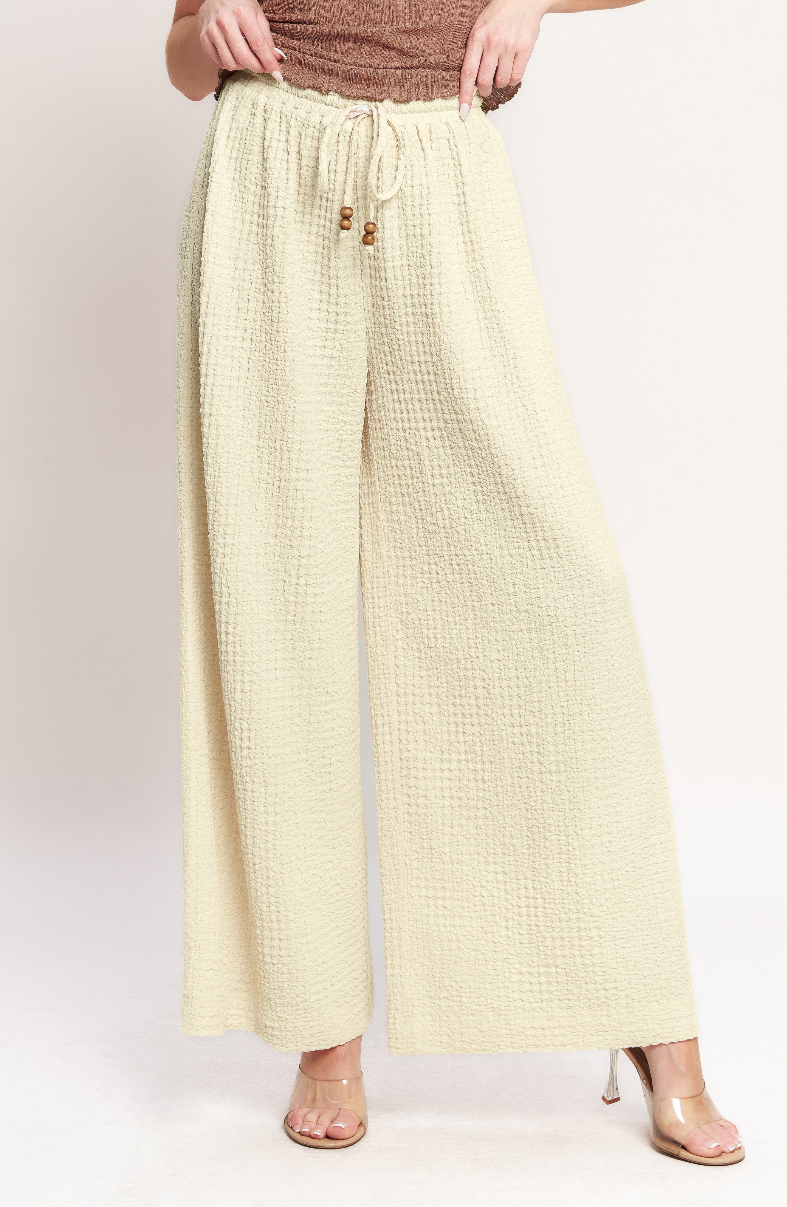 FLYING TOMATO Drawstring Textured Wide Leg Pants
