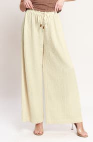 FLYING TOMATO Drawstring Textured Wide Leg Pants