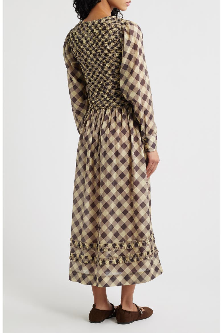 Posey Smocked Long Sleeve Midi Dress, Alternate, color, BUTTER