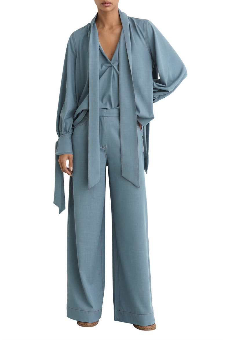 Tie-Neck Blouse, Alternate, color, LIGHT BLUE