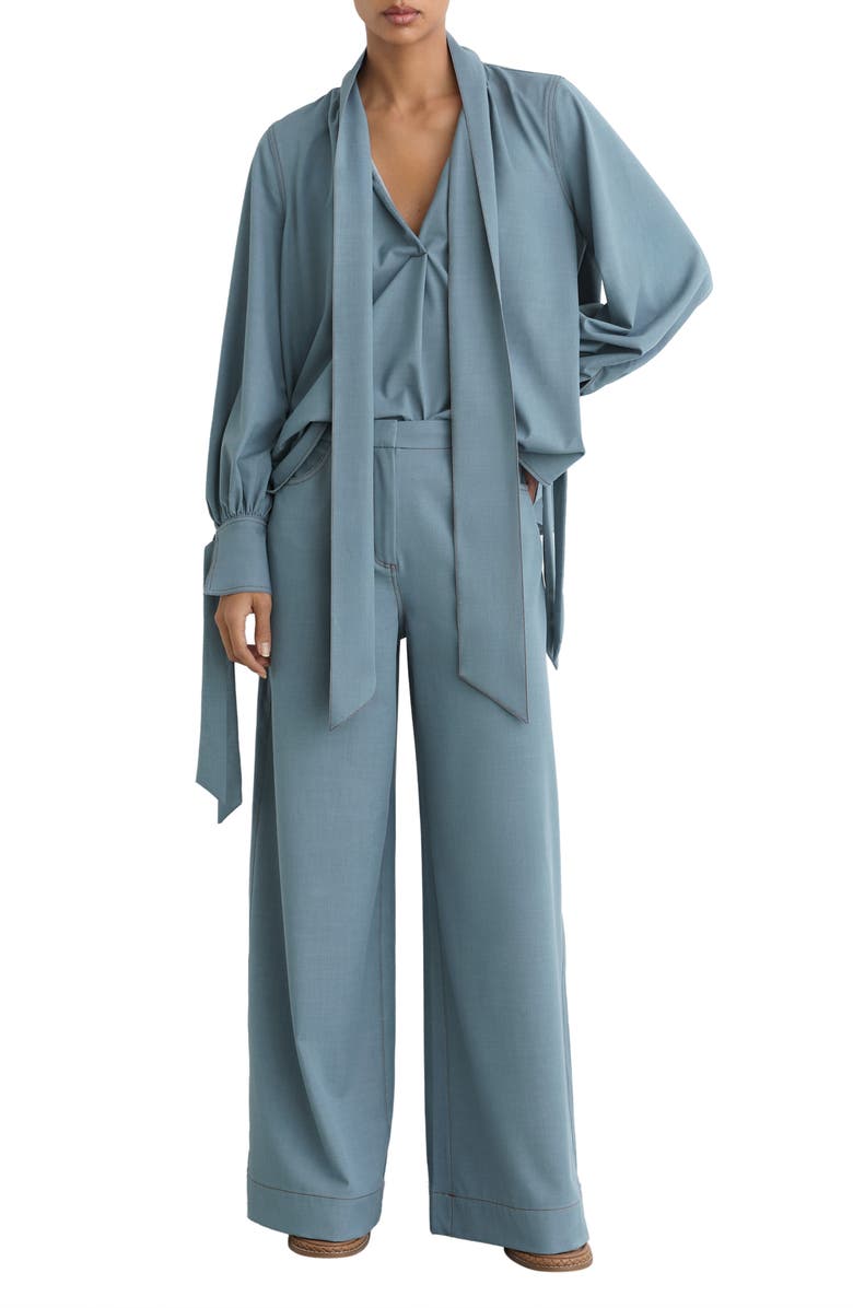 Reiss Tie-Neck Blouse, Alternate, color, Light Blue