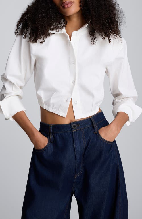 Kenneth Cole Strong Shoulder Cropped Poplin Button Front Shirt In White