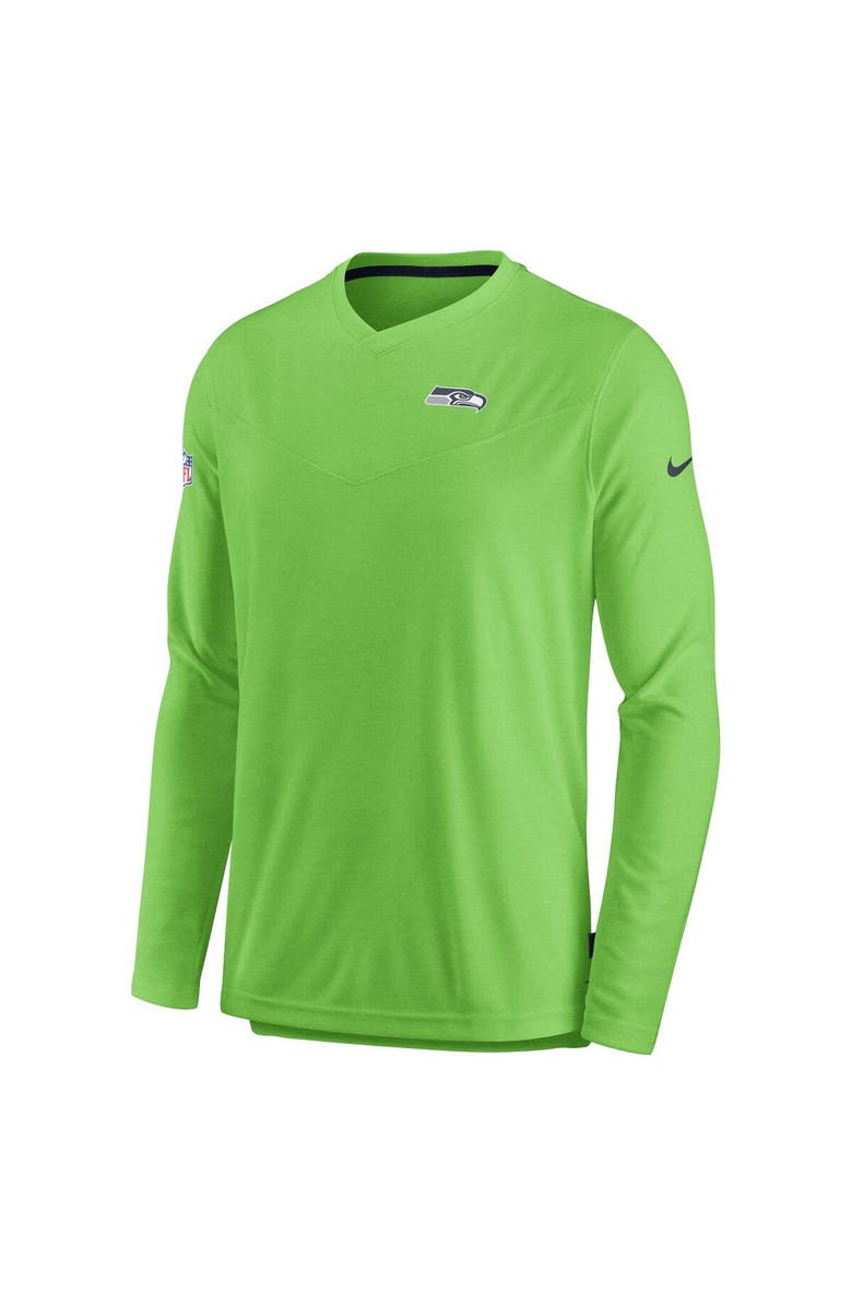 Nike Men's Nike Neon Green Seattle Seahawks Sideline Coach Chevron Lock Up Long Sleeve V-Neck Performance T-Shirt, Alternate, color, 