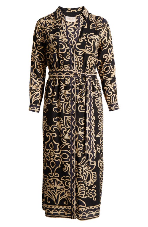 CIEBON CIEBON CHIARA ABSTRACT FLORAL LONG SLEEVE MAXI SHIRTDRESS