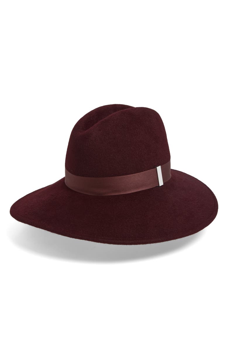 Gigi Burris Millinery Requiem Velour Felt Fedora, Main, color, Ruby