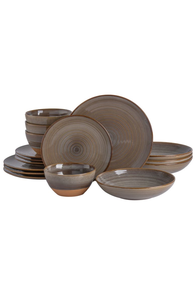 Dreamweaver 16-Piece Double Bowl Dinnerware Set, Service for 4, Main, color, Brown