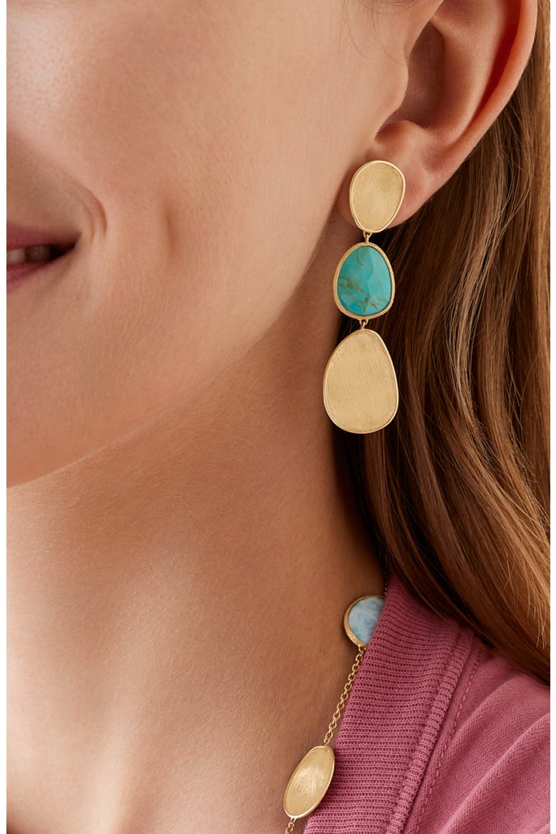 Lunaria Turquoise Triple Drop Earrings, Alternate, color, GOLD