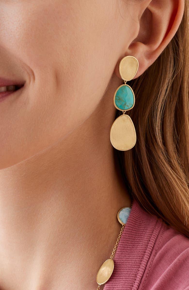 Marco Bicego Lunaria Turquoise Triple Drop Earrings, Alternate, color, Gold