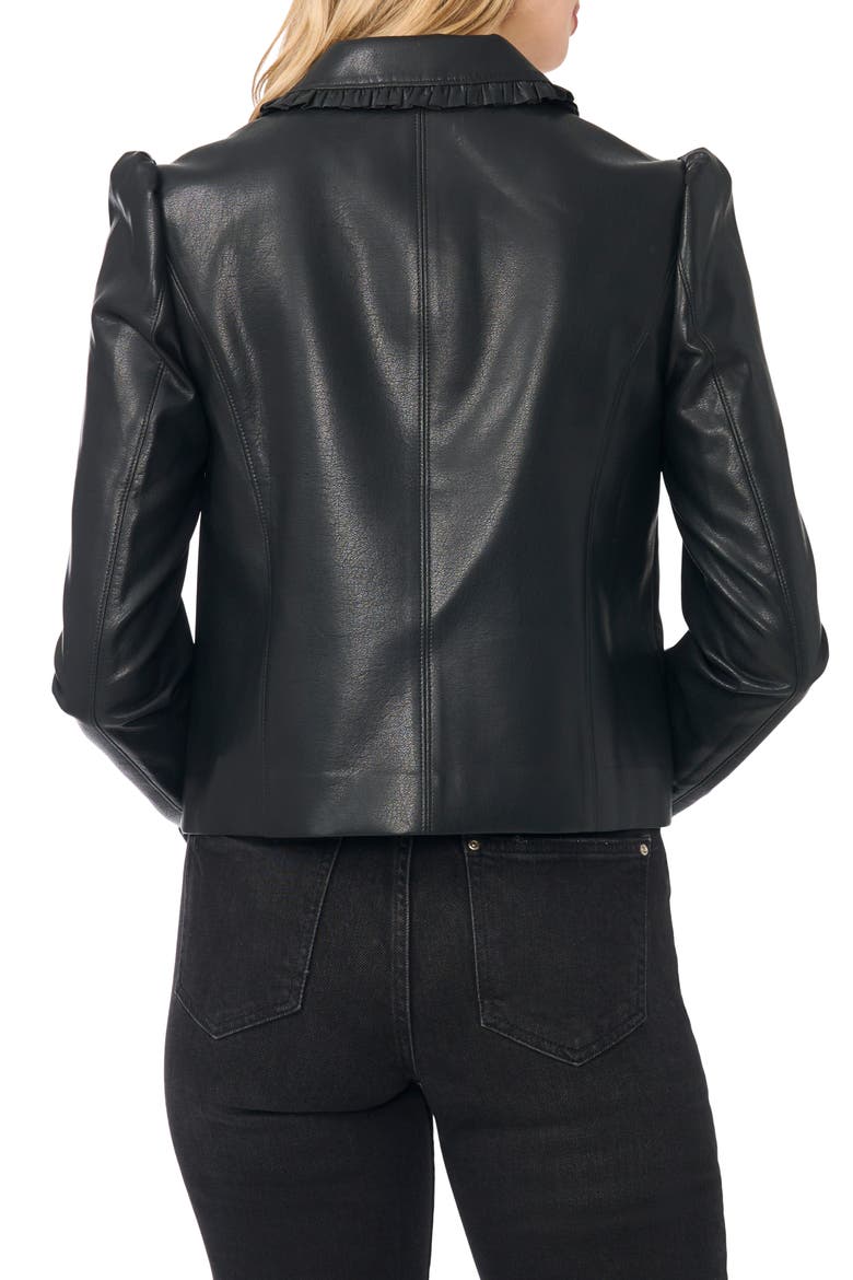 Crop Ruffle Trim Faux Leather Jacket, Alternate, color, RICH BLACK