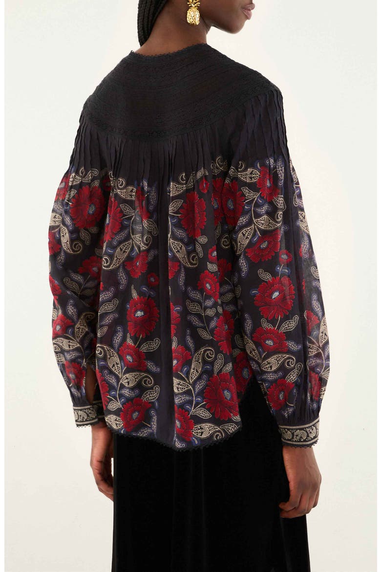 Valentina Floral Cotton Button-Up Shirt, Alternate, color, VALENTINA BLACK