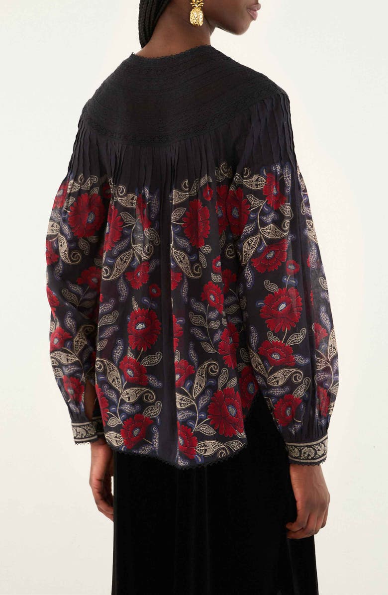 FARM Rio Valentina Floral Cotton Button-Up Shirt, Alternate, color, Valentina Black