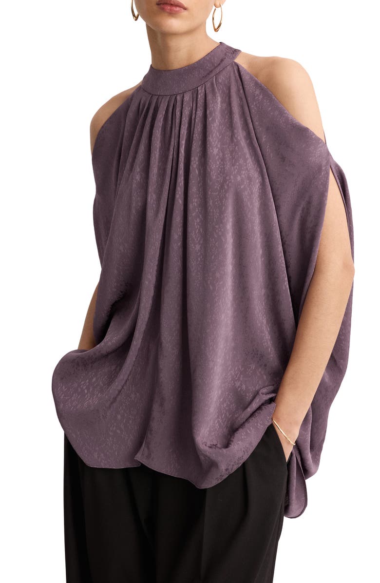 MANGO Cold Shoulder Satin Top, Main, color, Purple