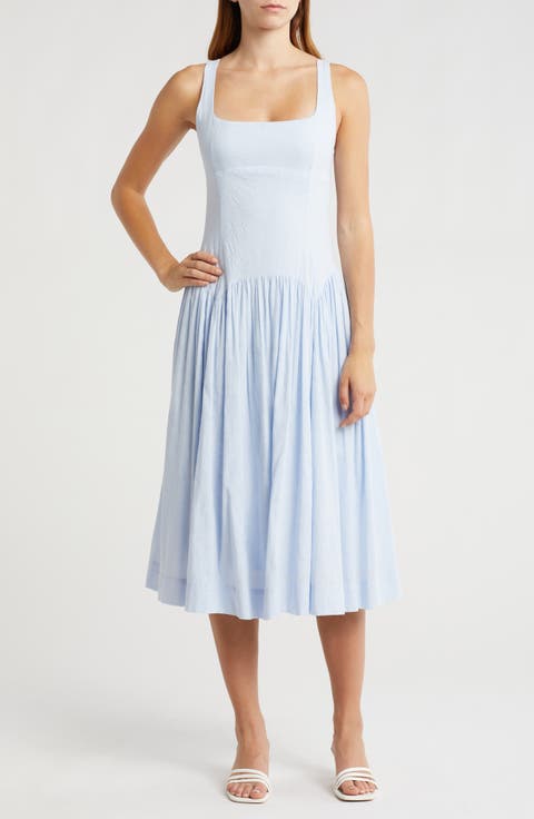 Back Bow Square Neck Midi Dress