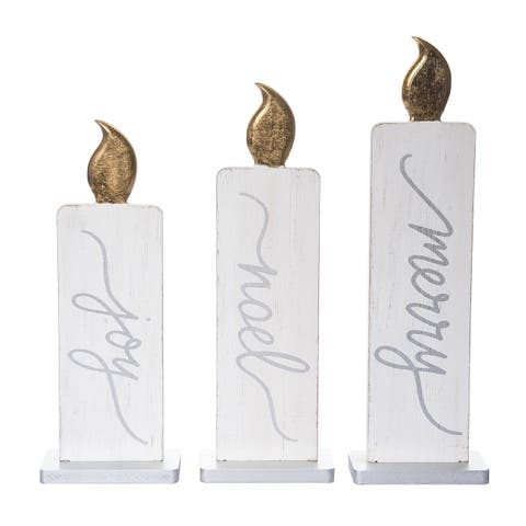 Off-White Wooden Christmas Candle Set of 3 Decorative Accent