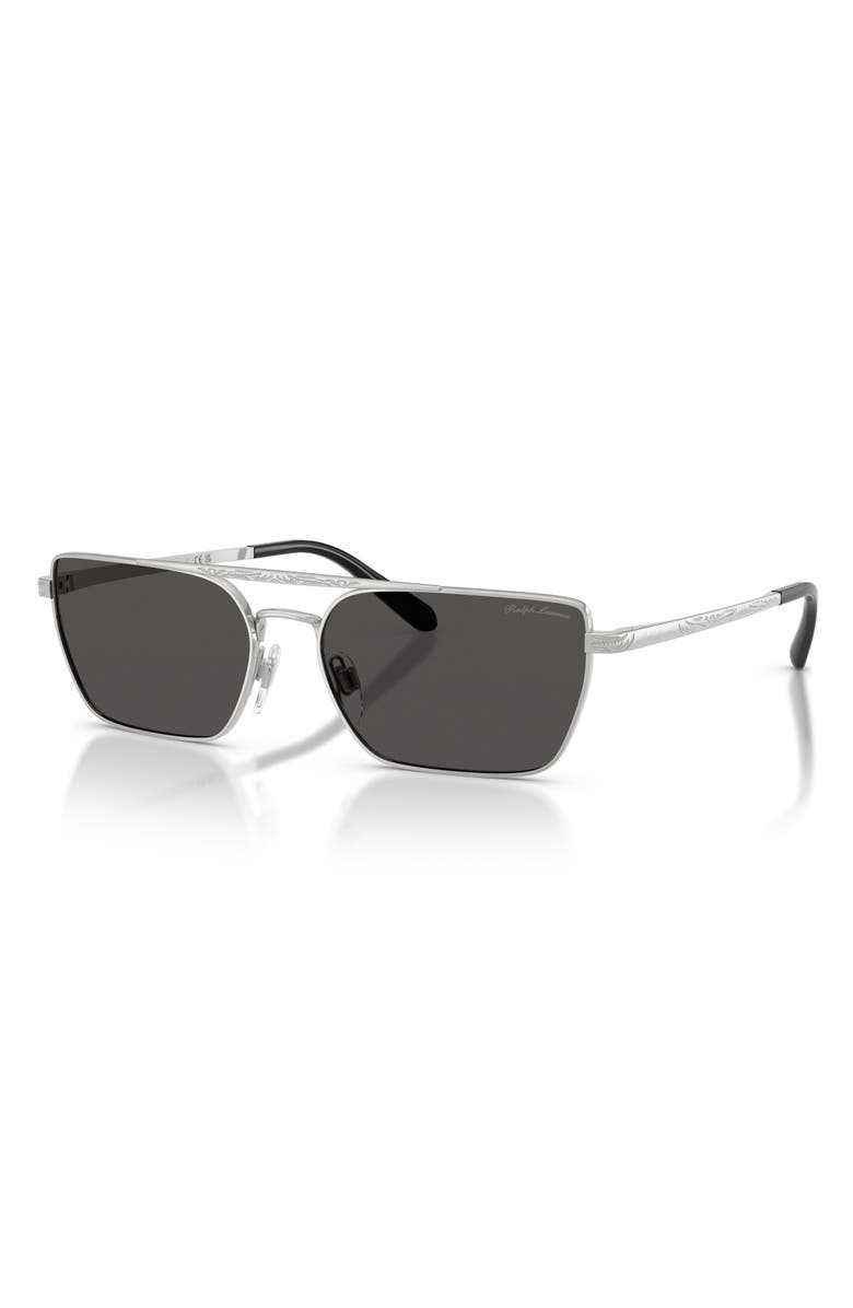 Ralph Lauren 58mm Rectangle Sunglasses, Alternate, color, Shiny Silver / Dark Grey