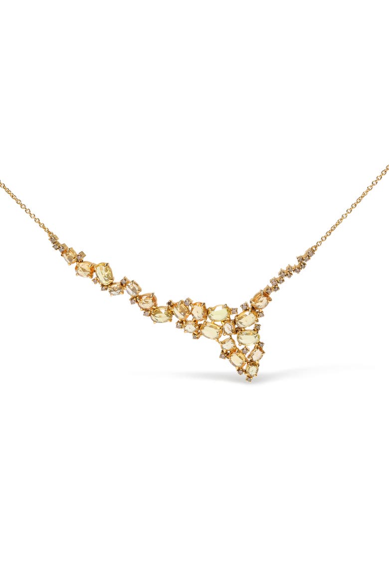18K Gold 1/2 Cttw Diamond and Sapphire Cluster Station Necklace, Main, color, Yellow