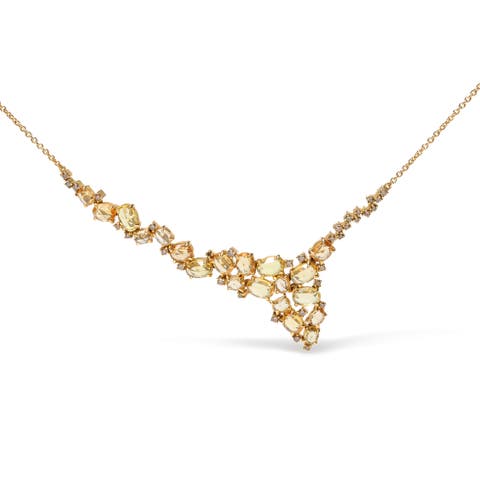 18K Gold 1/2 Cttw Diamond and Sapphire Cluster Station Necklace