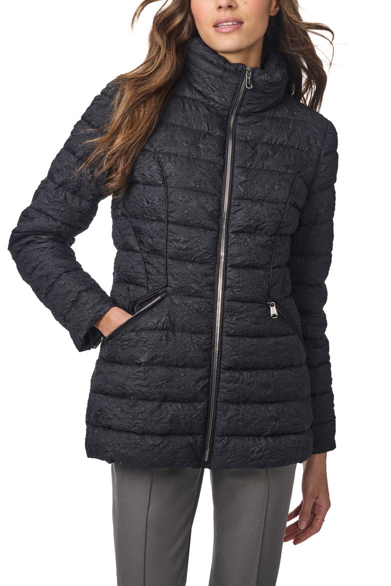 Jacquard Puffer Jacket, Main, color, BLACK