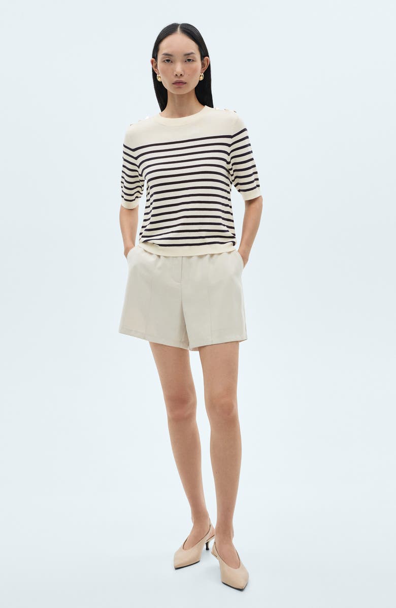 MANGO Button Stripe Short Sleeve Sweater, Alternate, color, 