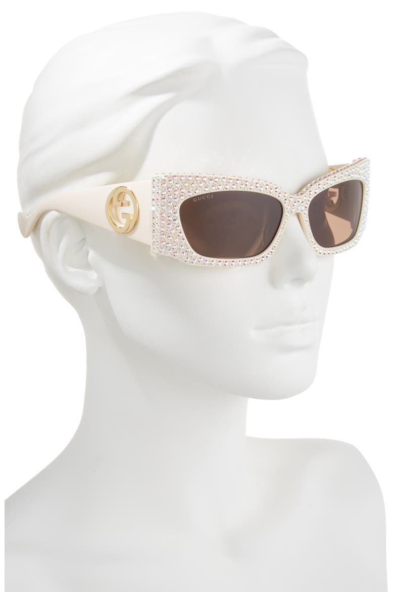 62mm Rectangular Sunglasses, Alternate, color, IVORY IVORY BROWN