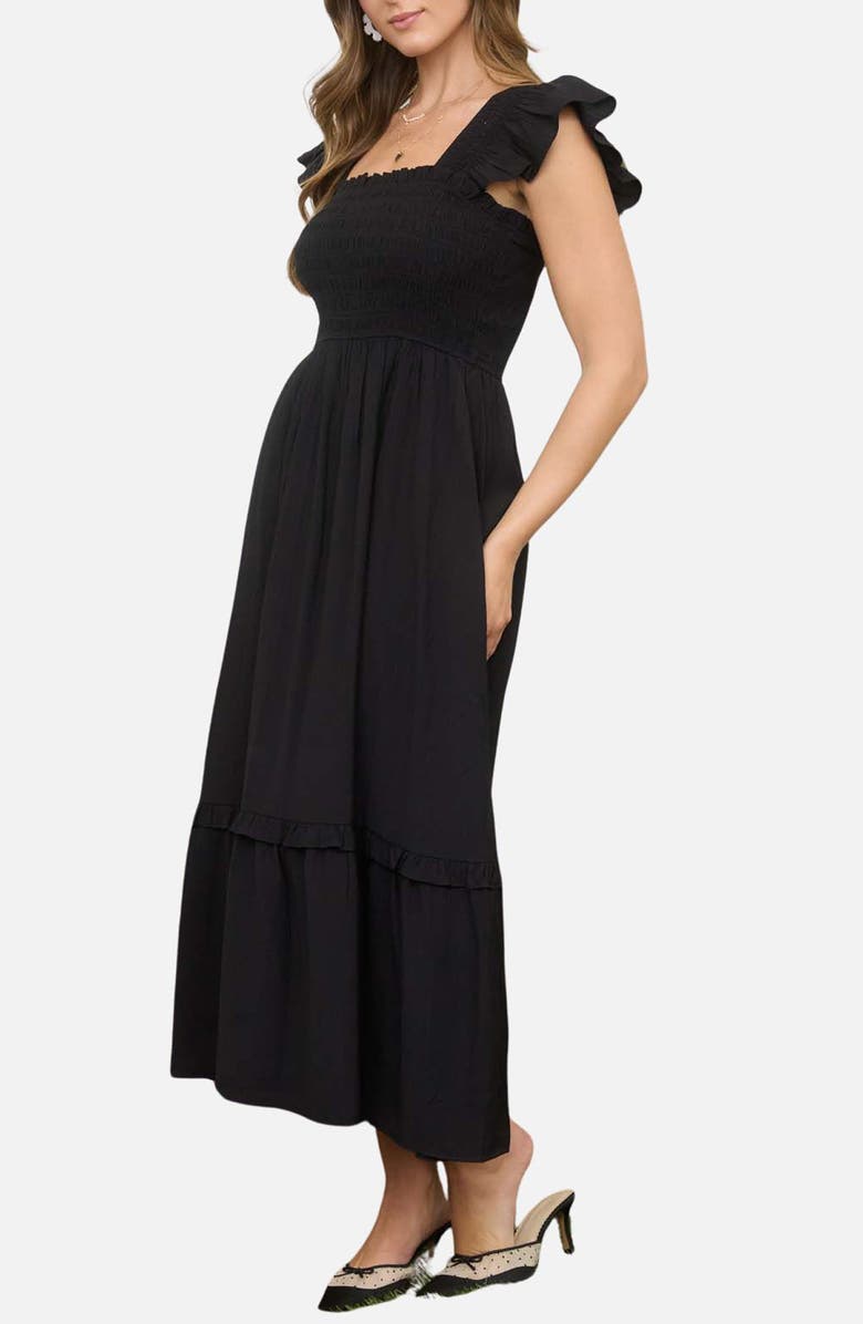 Blu Pepper Smocked Bodice Tiered Maxi Dress, Alternate, color, Black