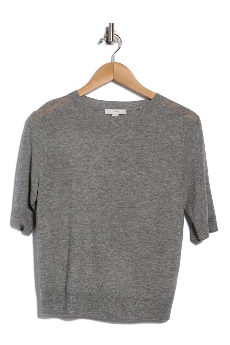 Short Sleeve Wool Blend Sweater, Alternate, color, HEATHER GREY