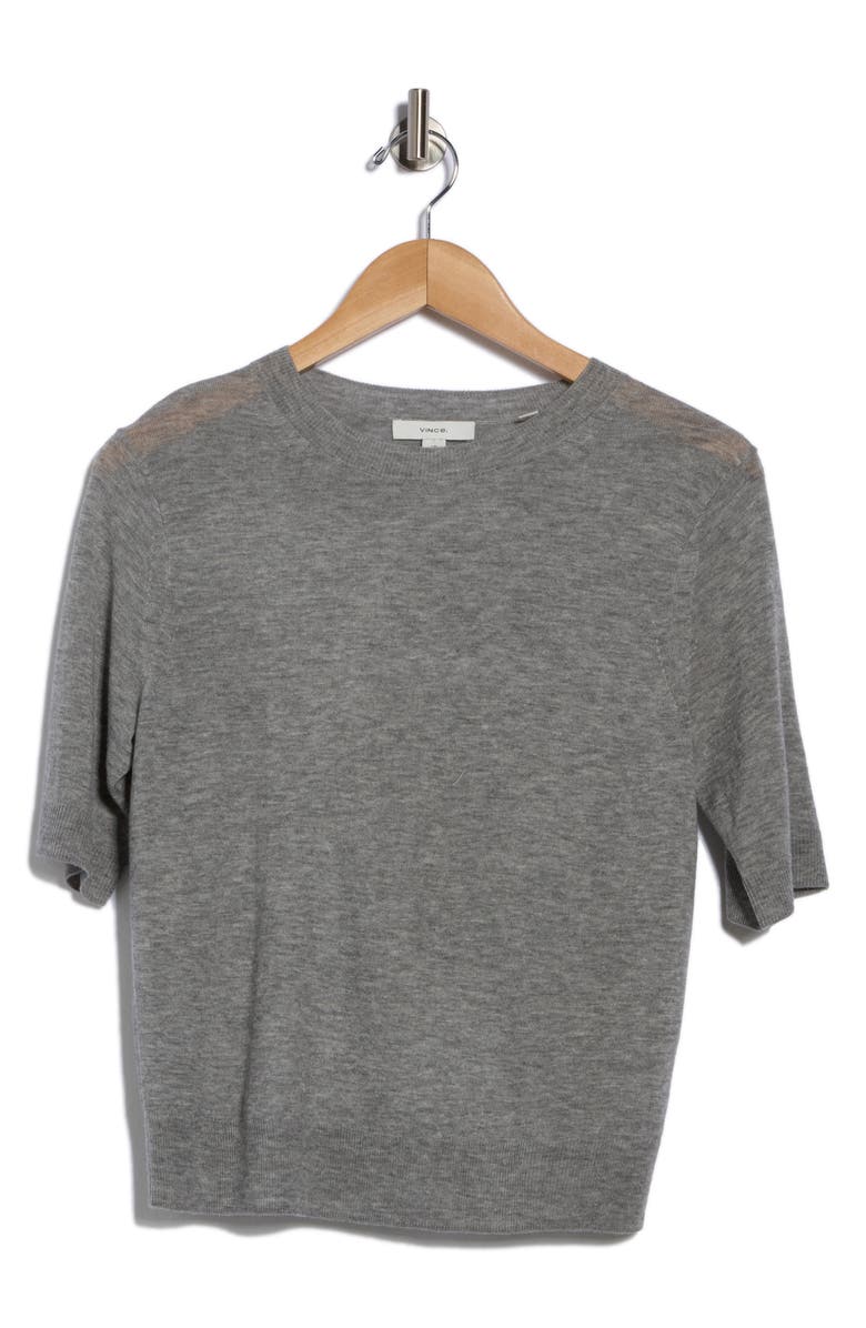 Vince Short Sleeve Wool Blend Sweater, Alternate, color, Heather Grey