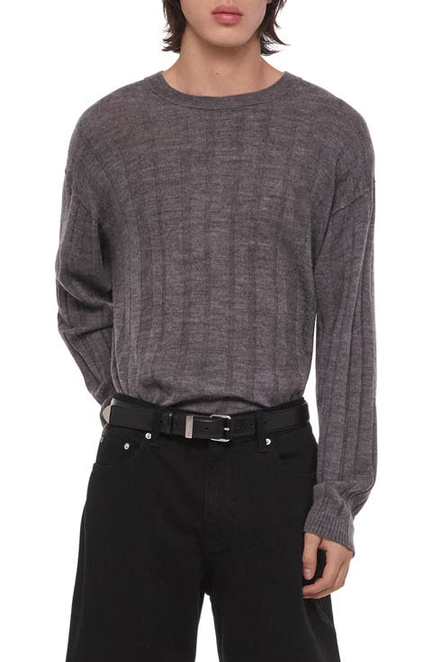 Sheer Ribbed Merino Wool Crewneck Sweater