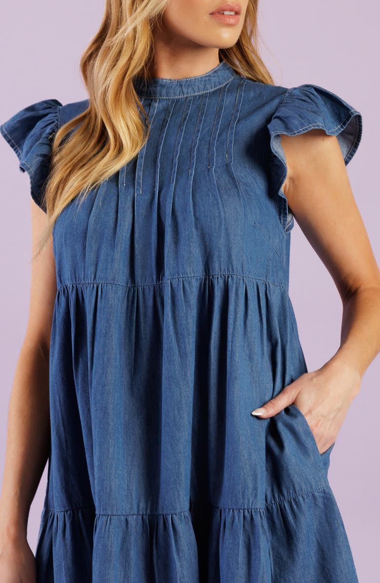 FLYING TOMATO Woven Chambray Babydoll Dress, Alternate, color,