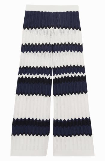 Reiss Navy 13-14 Yrs Zig-zag Pointelle-knit Trousers In Blue