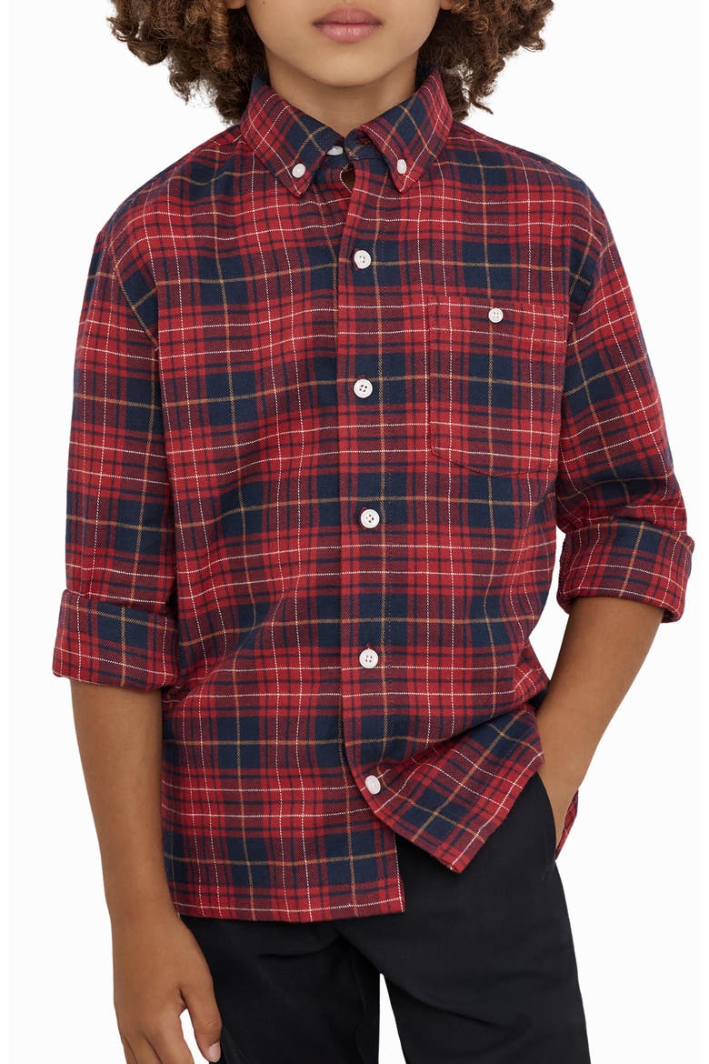 Kids' Bronts Kids' Plaid Cotton Button-Down Shirt, Alternate, color, RED/ NAVY BLUE