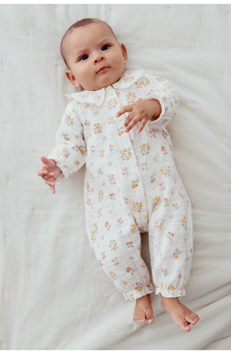 H&M Cotton Muslin Romper Suit, Alternate, color, Cream/Floral