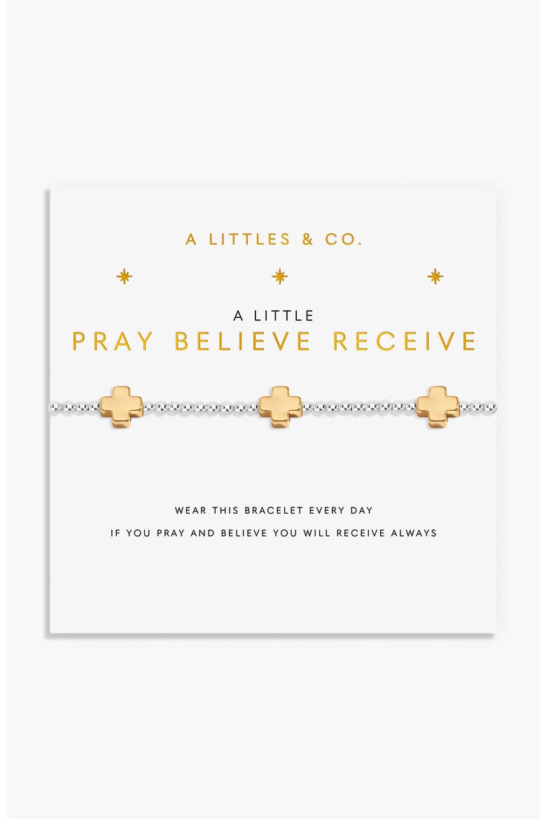 A Little 'Pray Believe Receive' Bracelet In Silver And Gold-Tone Plating, Main, color, Metallic Silver
