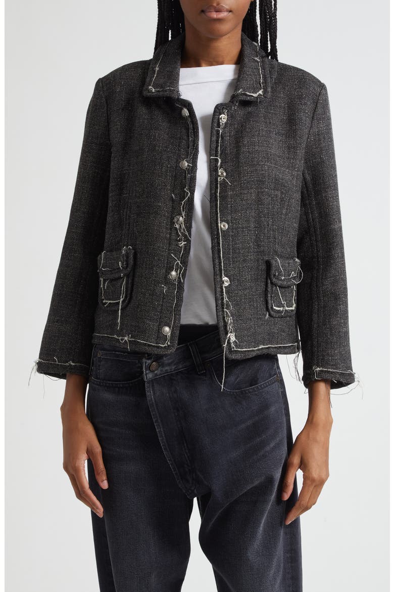 Virgin Wool & Linen Boxy Jacket, Main, color, DARK GREY