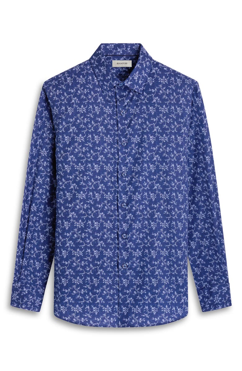 Bugatchi Julian Shaped Fit Button-Up Shirt, Alternate, color, Navy