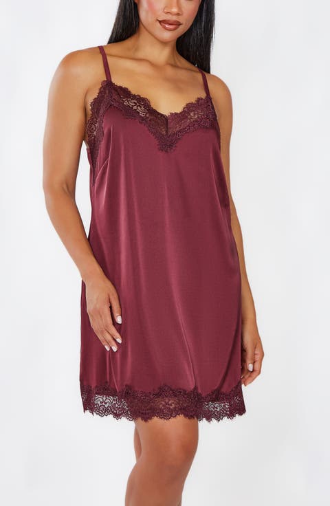 Lace-Trimmed Satin Chemise Loungewear Slip (Plus Size)