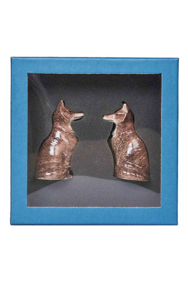 Clever Creatures Fox Salt & Pepper Shaker Set, Alternate, color, WALNUT