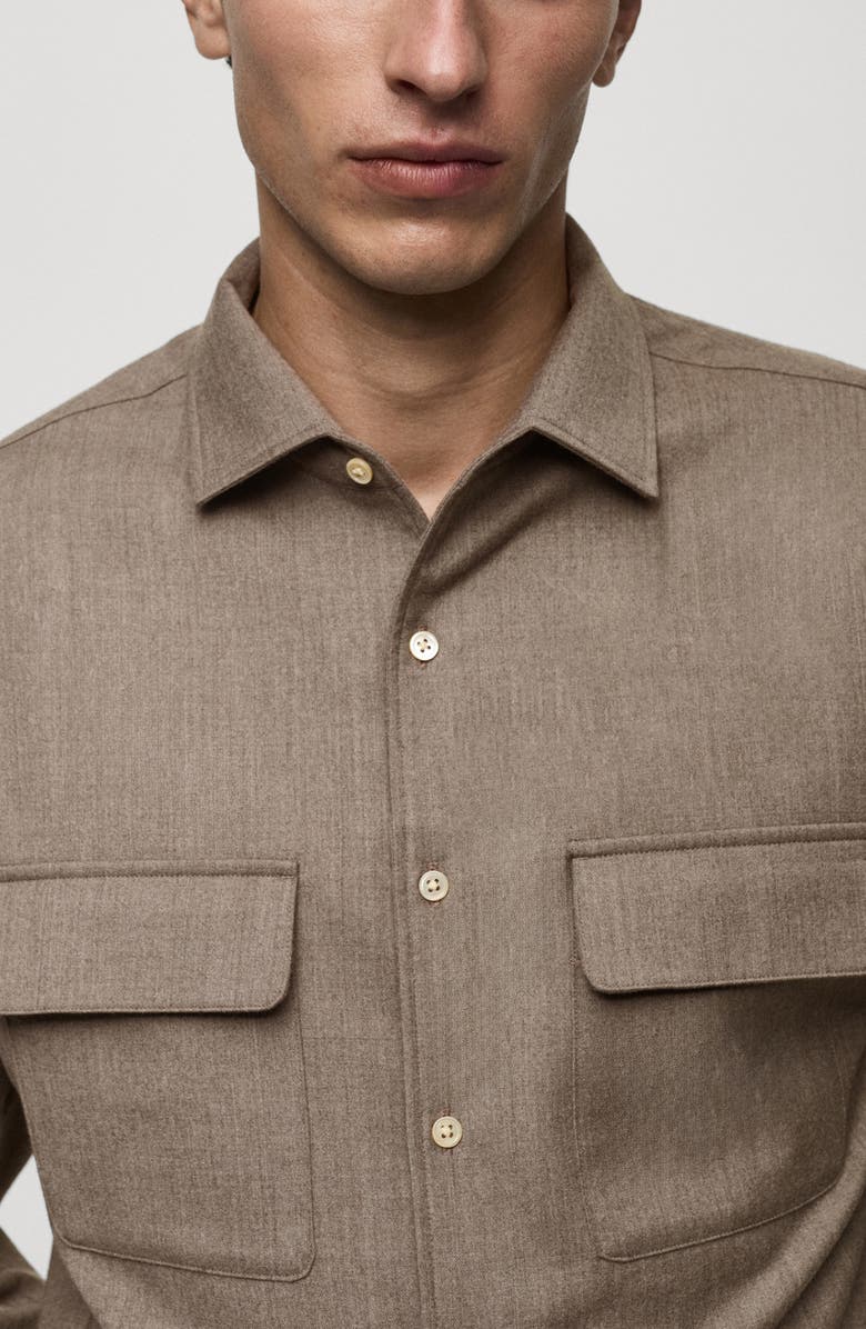 MANGO Slim Fit Wool Button-Up Shirt, Alternate, color, Medium Brown