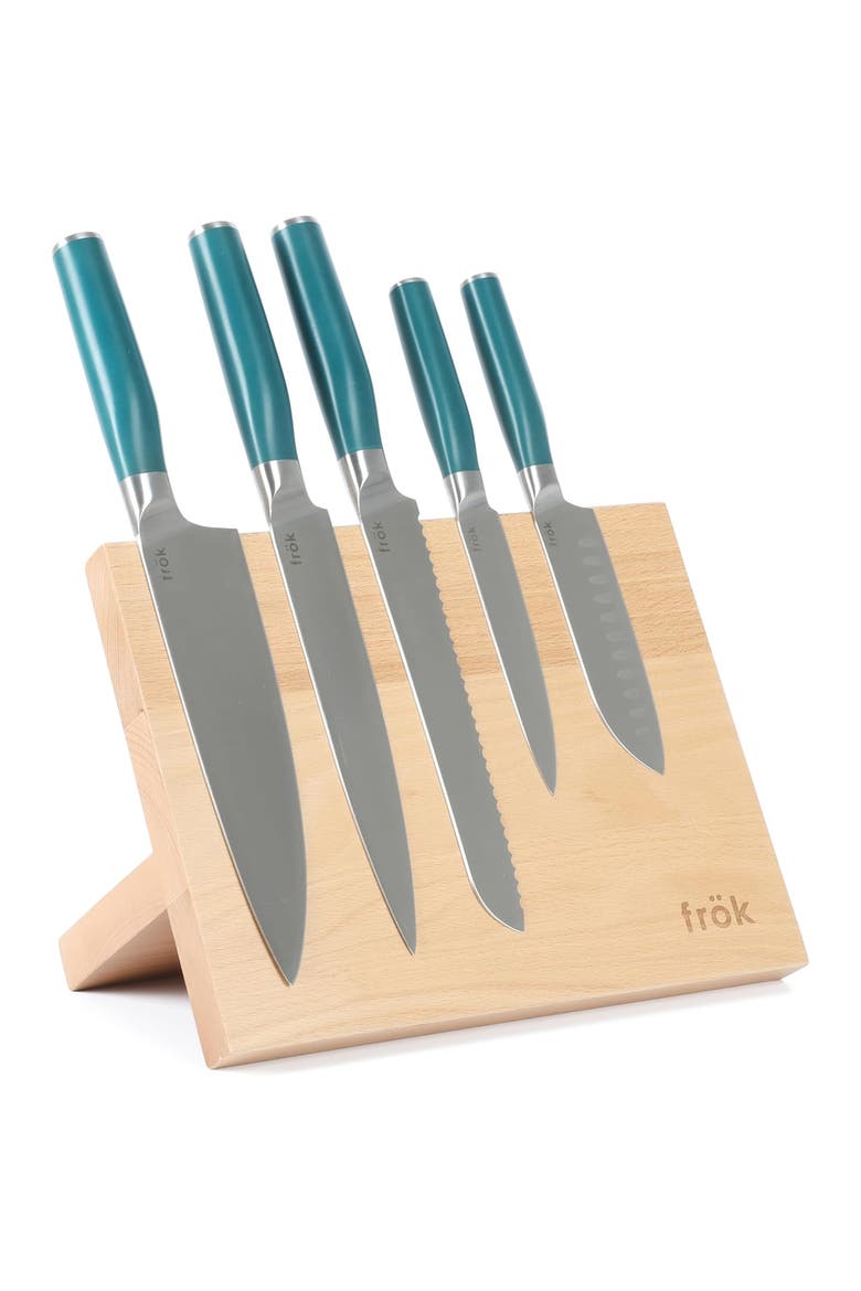 6 Piece Cutlery Set with Magnetic Wood Stand, Main, color, Green