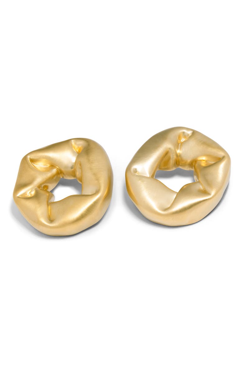 Big Scrunched Open Circle Drop Earrings, Alternate, color, 18CT GOLD S. PLATED