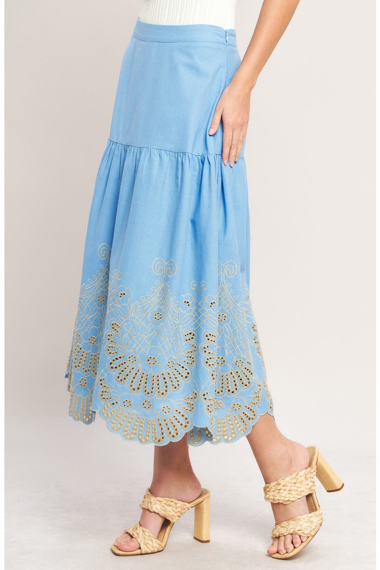 Eyelet Cotton Midi Skirt, Alternate, color, SKY BLUE
