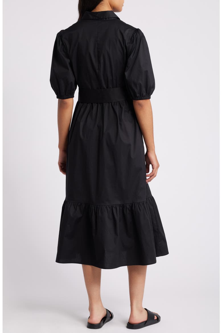 Puff Sleeve Stretch Cotton Shirtdress, Alternate, color, BLACK