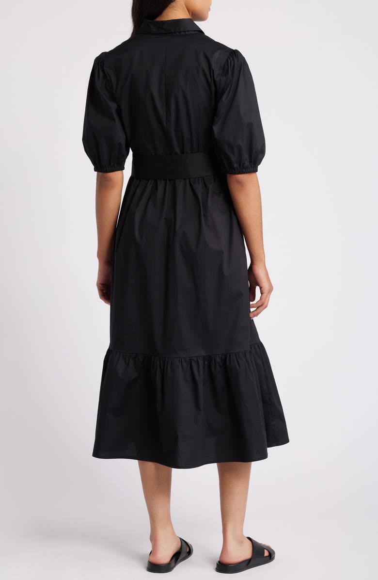 Caslon<sup>®</sup> Puff Sleeve Stretch Cotton Shirtdress, Alternate, color, Black