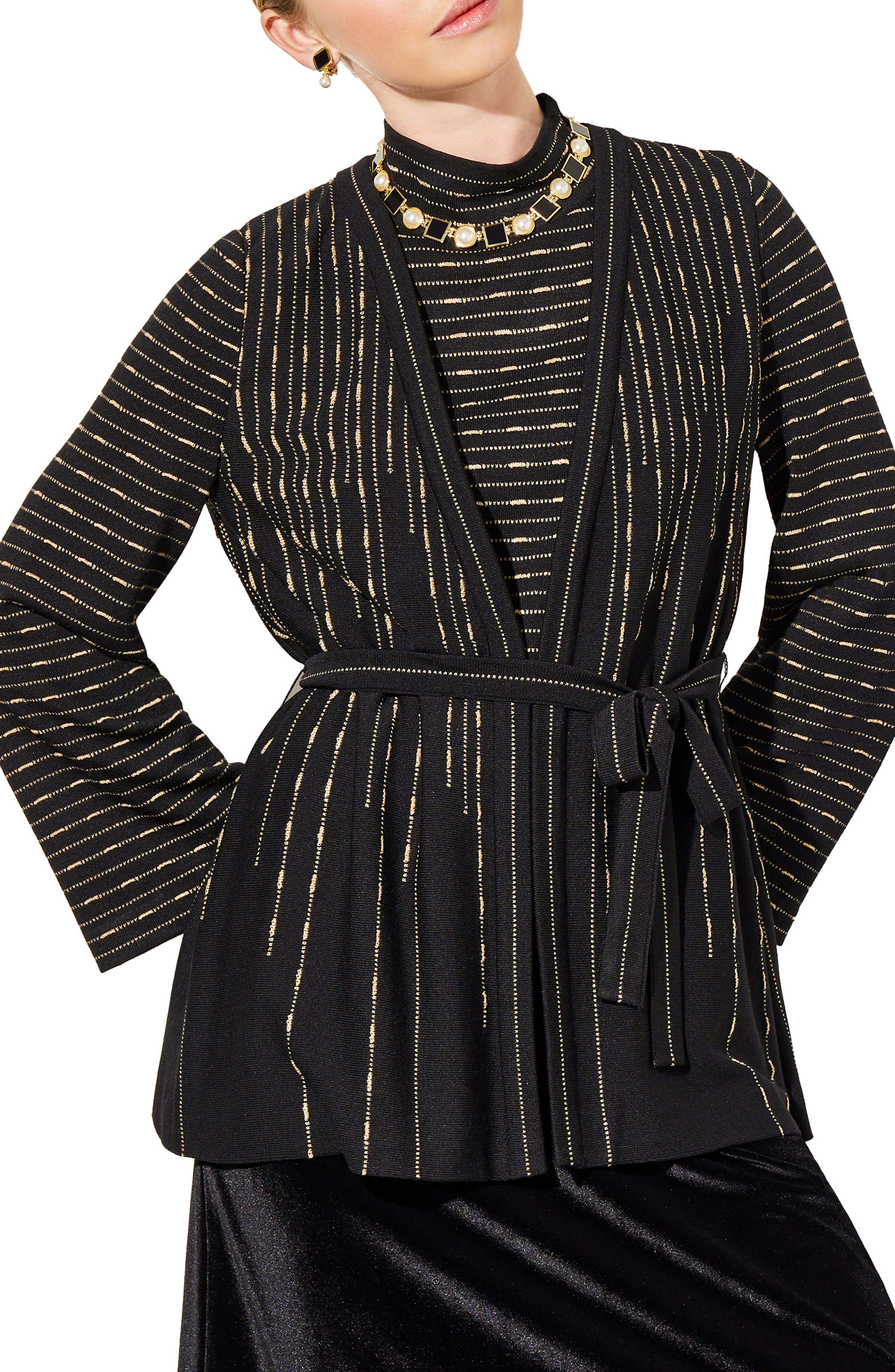 Ming Wang Belted Shimmer Stripe Jacket