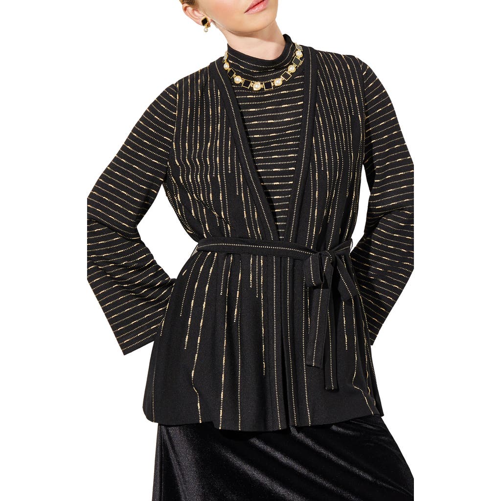 Ming Wang Belted Shimmer Stripe Jacket In Multi