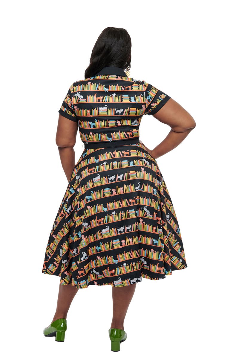 Unique Vintage Plus Size Collared Short Sleeved Belted Alexis Swing Dress, Alternate, color, 