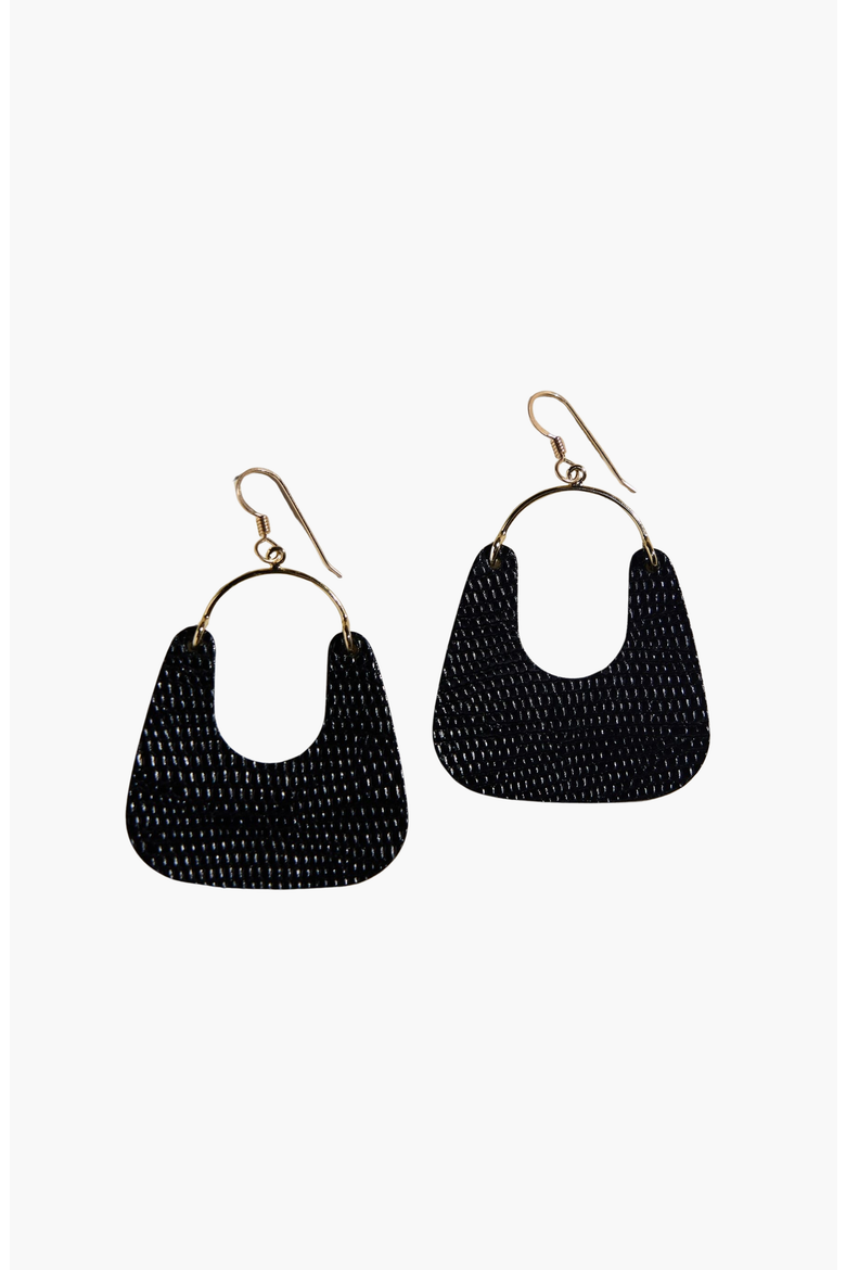 Noras Leather Earrings, Main, color, Black / Gold