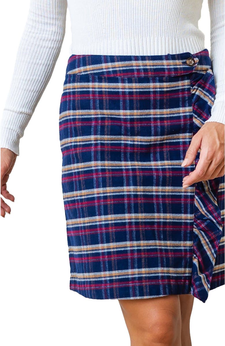 Hope & Henry Women's Organic Flannel Ruffle Skirt, Alternate, color, Navy Autumn Plaid