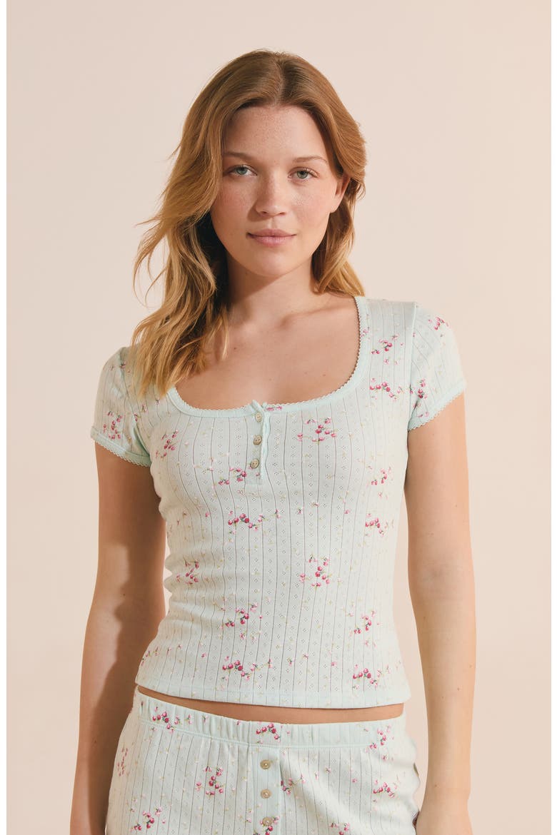 Katell Pointelle Cotton Pajama Top, Alternate, color, BLUE GREEN